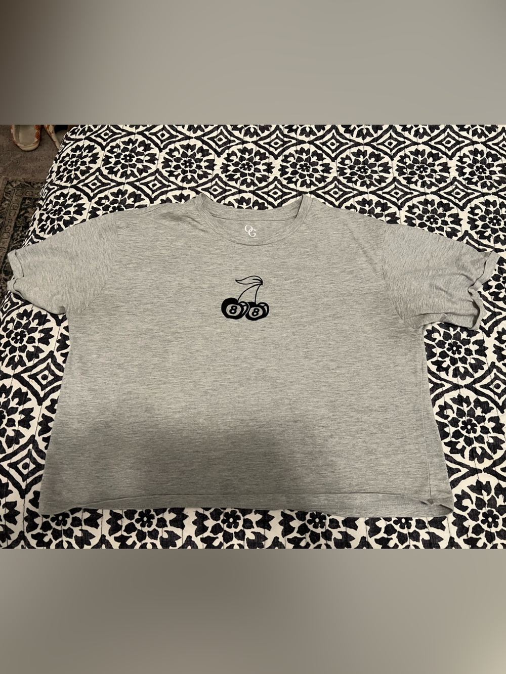 Women's Gray Short-Sleeve Tee with Cherry Graphic